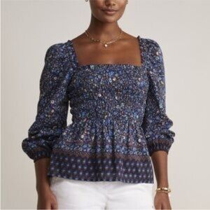Vineyard Vines Fenwick Paisley Square Neck Top Navy Floral XL